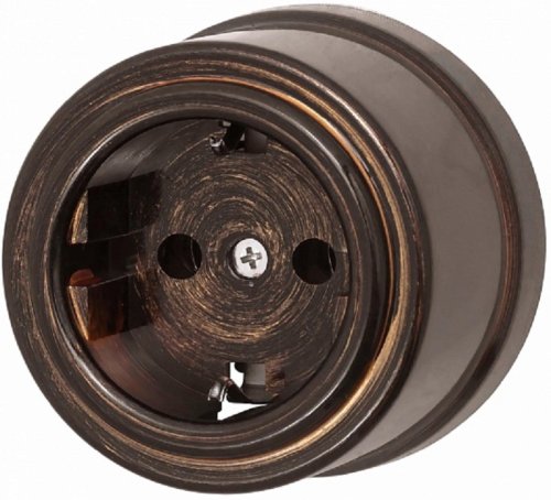 Розетка-ретро с заземлением пластик Bironi Лизетта 1-м. бронза картинка